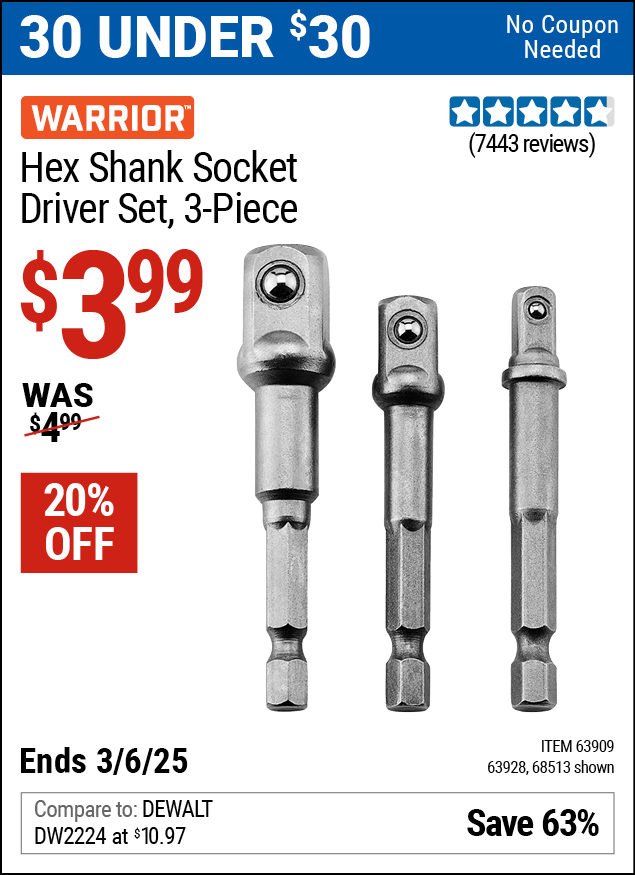 WARRIOR Hex Shank Socket Driver Set, 3-Piece