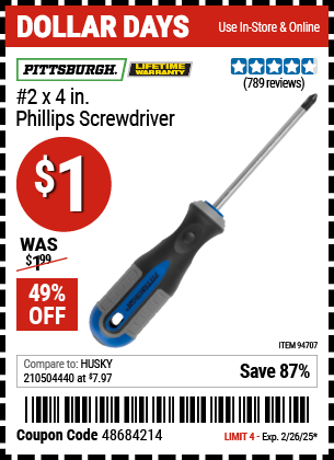 PITTSBURGH #2 x 4 in. Phillips Screwdriver