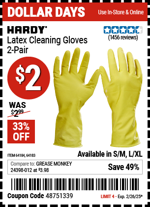 HARDY Latex Cleaning Gloves, 2-Pair