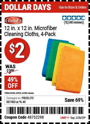 GRANT'S Microfiber Cleaning Cloth 12 in. x 12 in., 4-Pack