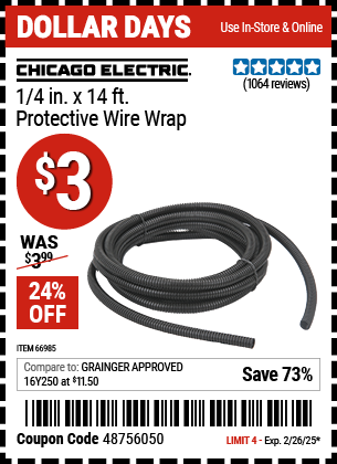 CHICAGO ELECTRIC 1/4 in. x 14 ft. Protective Wire Wrap