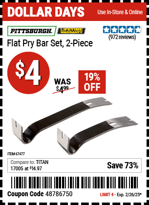 PITTSBURGH Flat Pry Bar Set, 2 Piece