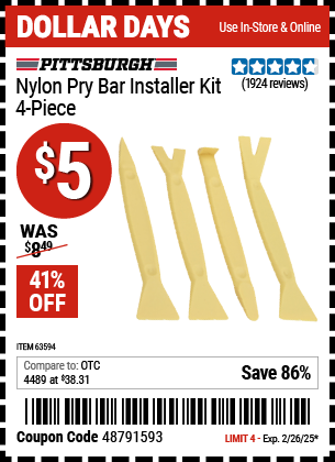 PITTSBURGH Nylon Pry Bar Installer Kit, 4 Piece