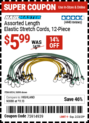 HAUL-MASTER Assorted Length Elastic Stretch Cords, 12-Piece