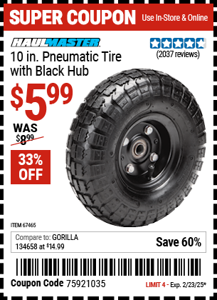 HAUL-MASTER 10 in. Pneumatic Tire with Black Hub