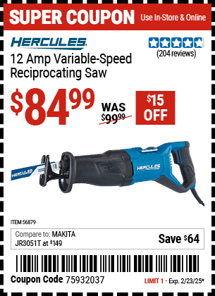 HERCULES 12 Amp Variable Speed Reciprocating Saw