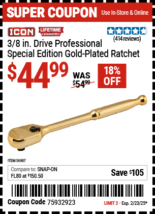 ICON 3/8 in. Drive Professional Special Edition Gold Plated Ratchet