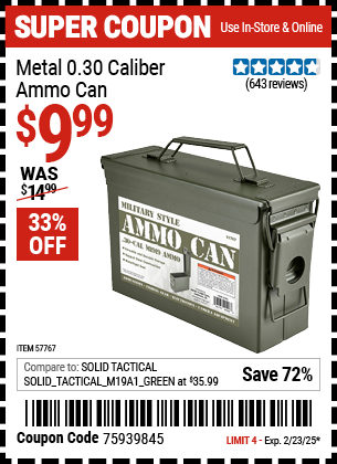 Metal 0.30 Caliber Ammo Can