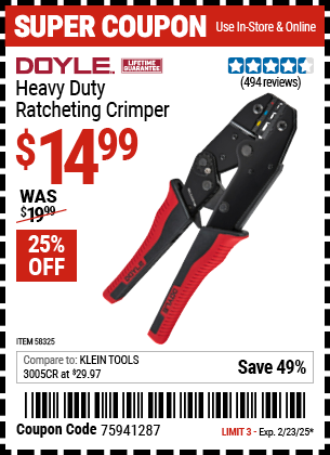 DOYLE Heavy Duty Ratcheting Crimper