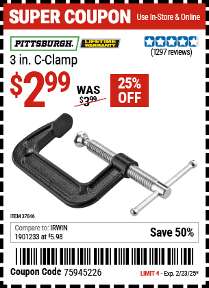 PITTSBURGH 3 in. C-Clamp