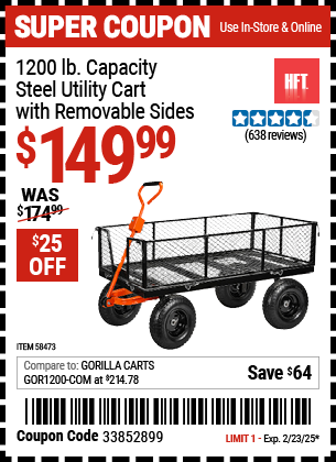 1200 lb. Capacity Steel Utility Cart with Removable Sides