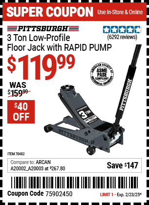 PITTSBURGH 3 Ton Low-Profile Floor Jack with RAPID PUMP