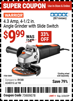 WARRIOR 4.3 Amp, 4-1/2 in. Angle Grinder with Slide Switch