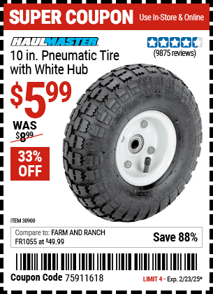 HAUL-MASTER 10 in. Pneumatic Tire with White Hub