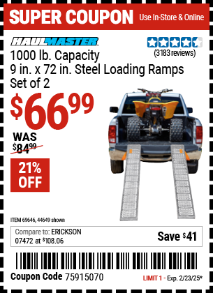 HAUL-MASTER 1000 lb. Capacity, 9 in. x 72 in. Steel Loading Ramps, Set of 2