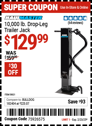 HAUL-MASTER 10,000 lb. Drop Leg Trailer Jack