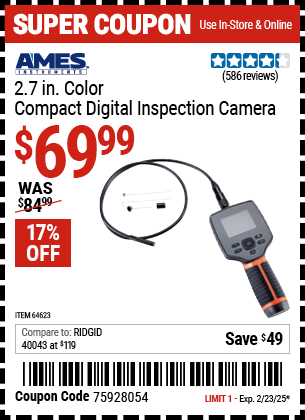 AMES INSTRUMENTS 2.7 in. Color Compact Digital Inspection Camera