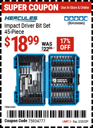 HERCULES Impact Driver Bit Set, 45-Piece