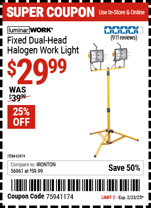 LUMINAR WORK Fixed Dual Head Halogen Work Light