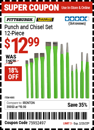 PITTSBURGH Punch and Chisel Set, 12 Piece