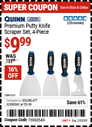 QUINN Premium Putty Knife/Scraper Set, 4 Piece