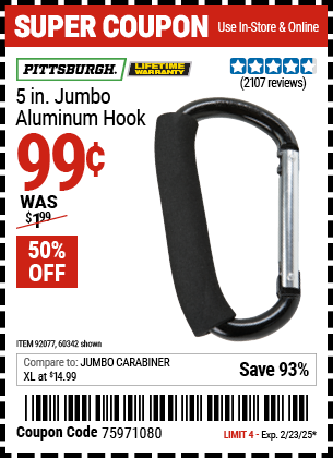 PITTSBURGH 5 in. Jumbo Aluminum Hook