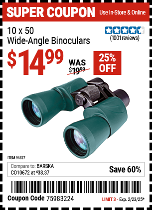 10 x 50 Wide Angle Binoculars