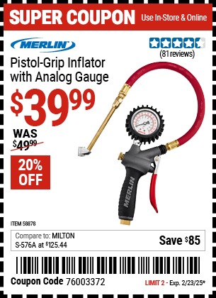 MERLIN Pistol Grip Inflator with Analog Gauge