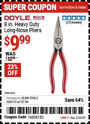 DOYLE 8 in. Heavy Duty Long-Nose Pliers