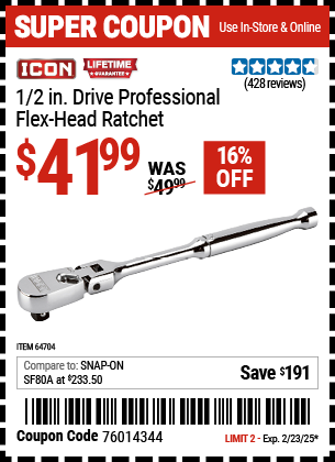 ICON 1/2 in. Drive Professional Flex Head Ratchet