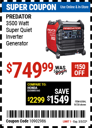 3500 Watt Super Quiet Inverter Generator