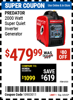 2000 Watt Super Quiet Inverter Generator