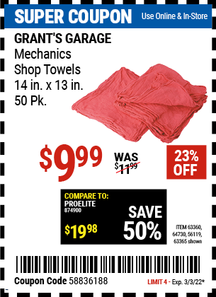 MECHANIC'S SHOP TOWELS 50PK