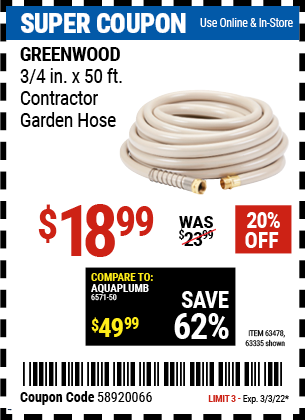 3/4 X 50 COMM DUTY GARDEN HOSE