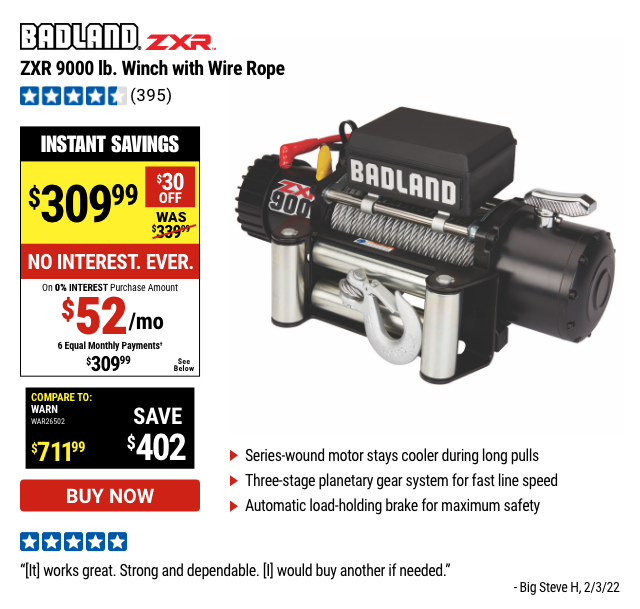 BADLAND ZXR: 9000 Lb. Winch With Wire Rope