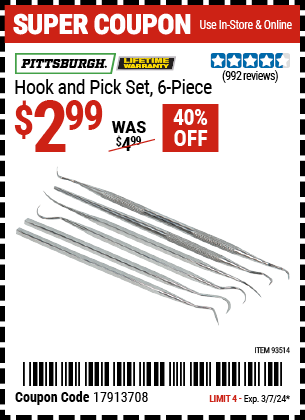 PITTSBURGH: Hook & Pick Set, 6 Piece