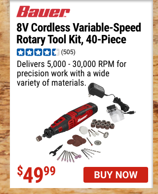 BAUER: 8V Cordless Variable Speed Rotary Tool Kit, 40 Piece
