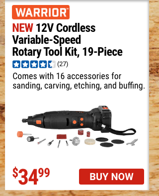 WARRIOR: 12V Cordless Variable-Speed Rotary Tool Kit, 19-Piece