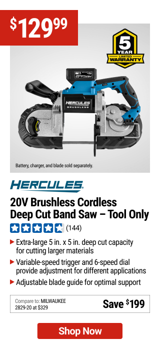 HERCULES 20V Brushless Cordless Deep Cut Band Saw - Tool Only