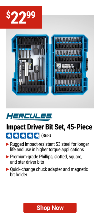 HERCULES Impact Driver Bit Set, 45-Piece