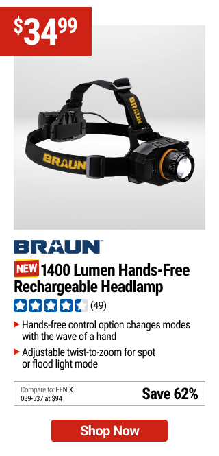 BRAUN 1400 Lumen Hands-Free Rechargeable Headlamp