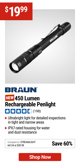 BRAUN 450 Lumen Rechargeable Penlight