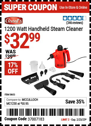 GRANT'S 1200 Watt Handheld Steam Cleaner