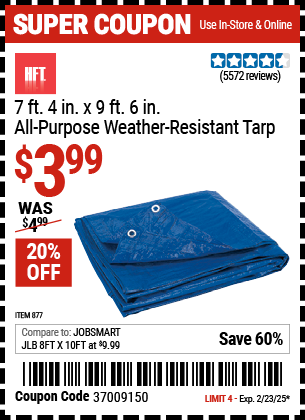 HFT 7 ft. 4 in. x 9 ft. 6 in. Blue All-Purpose Weather-Resistant Tarp