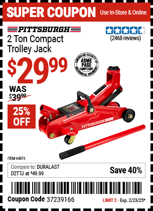 PITTSBURGH 2 Ton Compact Trolley Jack