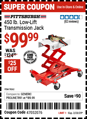 PITTSBURGH 450 lb. Low-Lift Transmission Jack