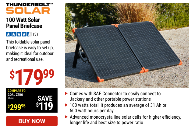 Thunderbolt Solar:100 Watt Solar Panel Briefcase 