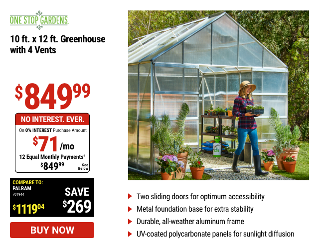 10 ft. x 12 ft. Greenhouse with 4 Vents