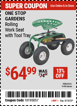 One Stop Gardens: Rolling Work Seat with Tool Tray - Coupon