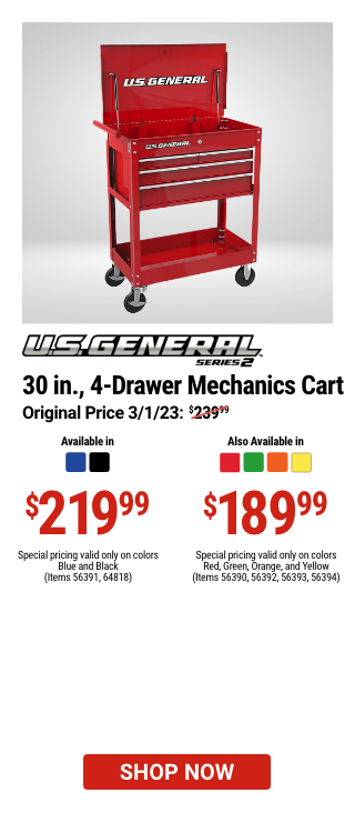 U.S. GENERAL: 30 in. 4-Drawer Tech Cart, Red